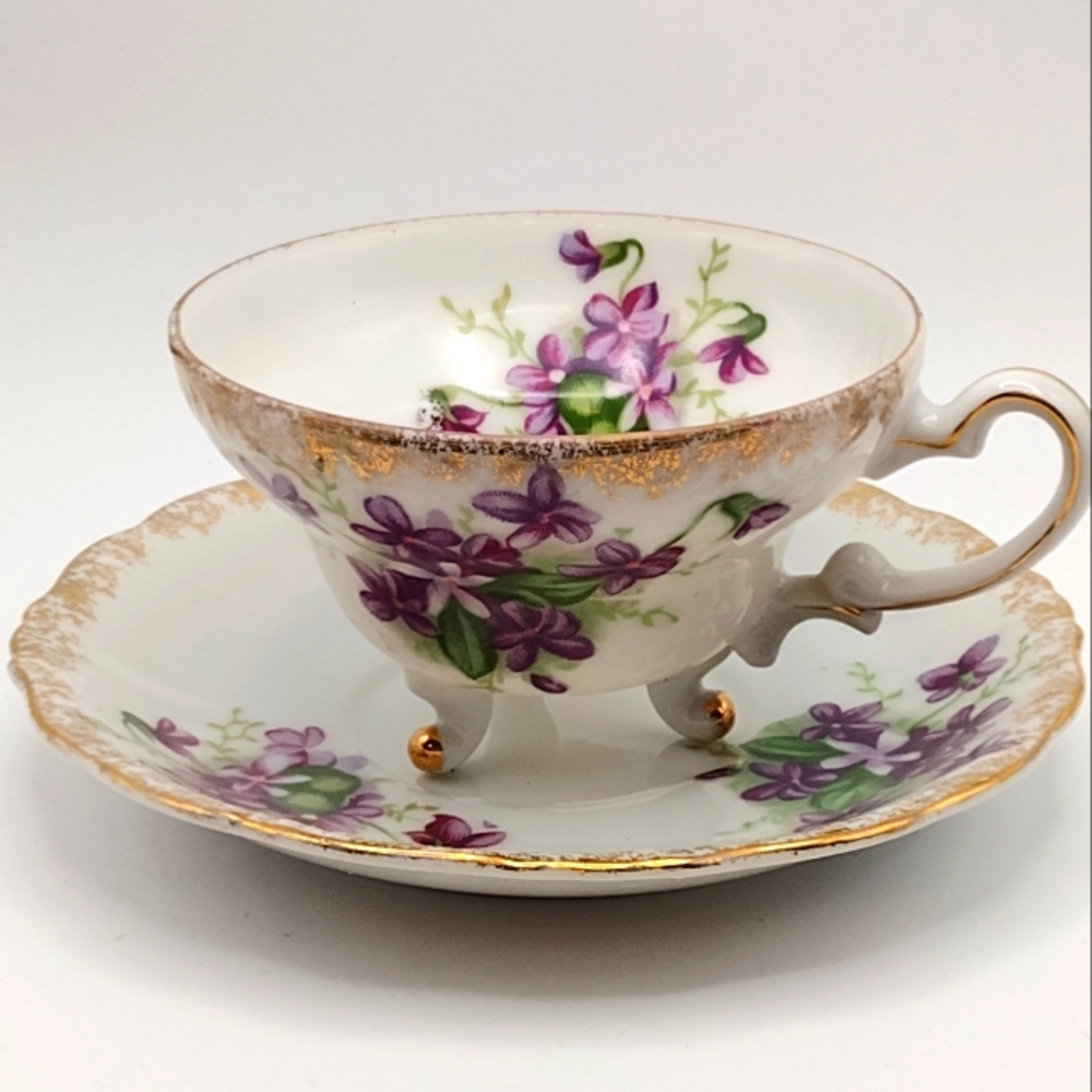 Vintage Porcelain Footed Teacup and Saucer